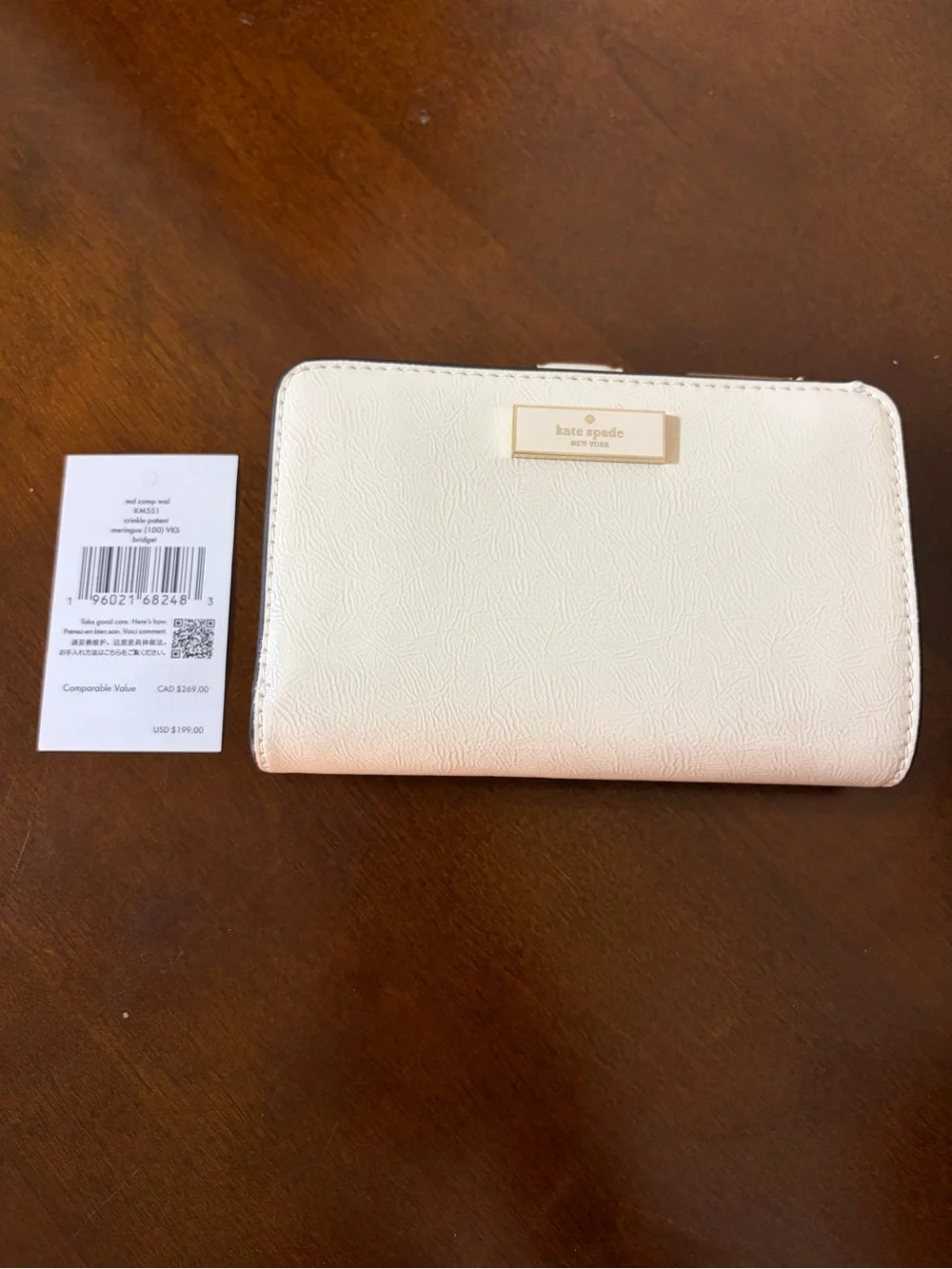 kate spade Meringue Bridget Crinkle Patent Medium Compact Bifold Wallet